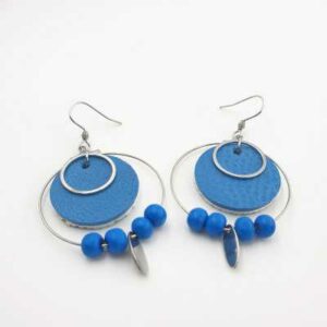 Boucles d'oreilles « créoles » - cuir bleu arctique