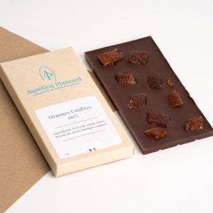 Tablette chocolat noir 66 % oranges confites – 75 g